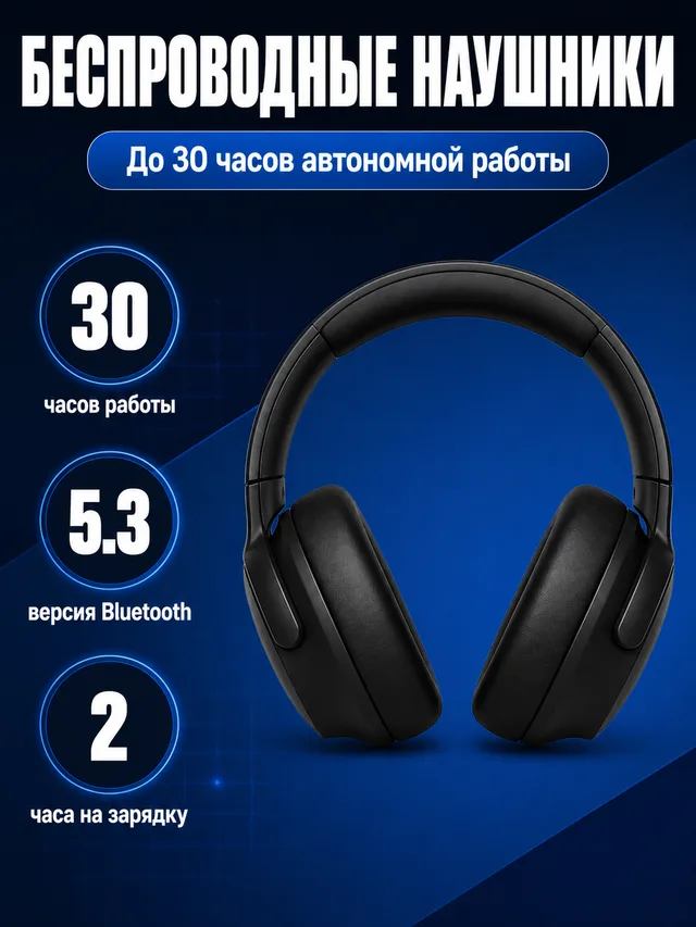Наушники: тёмная карточка с характеристиками